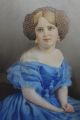 19thc Antique Watercolor Oval Portrait Painting,  Young Girl In Blue Dress Nr Victorian photo 3