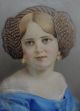 19thc Antique Watercolor Oval Portrait Painting,  Young Girl In Blue Dress Nr Victorian photo 4