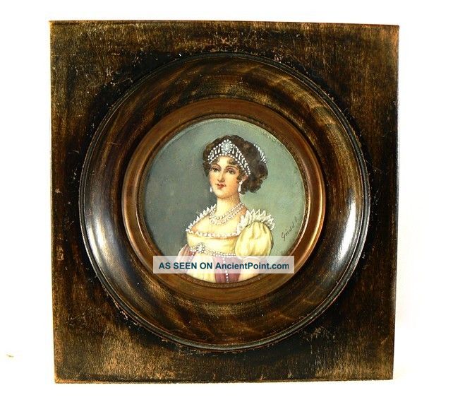 Miniature Painting On Ivory Portrait Queen Caroline Bonaparte Artist Sign C1808 Victorian photo