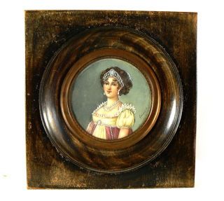 Miniature Painting On Ivory Portrait Queen Caroline Bonaparte Artist Sign C1808 photo