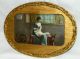 Small Oval Antique Gilt Oak Frame Lady Sewing Spinning Wheel Print Old Glass Picture Frames photo 2