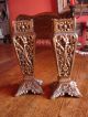 Antique Pair Of Victorian Brass Garnitures Ornate Decorative Holders Devils Head Metalware photo 1