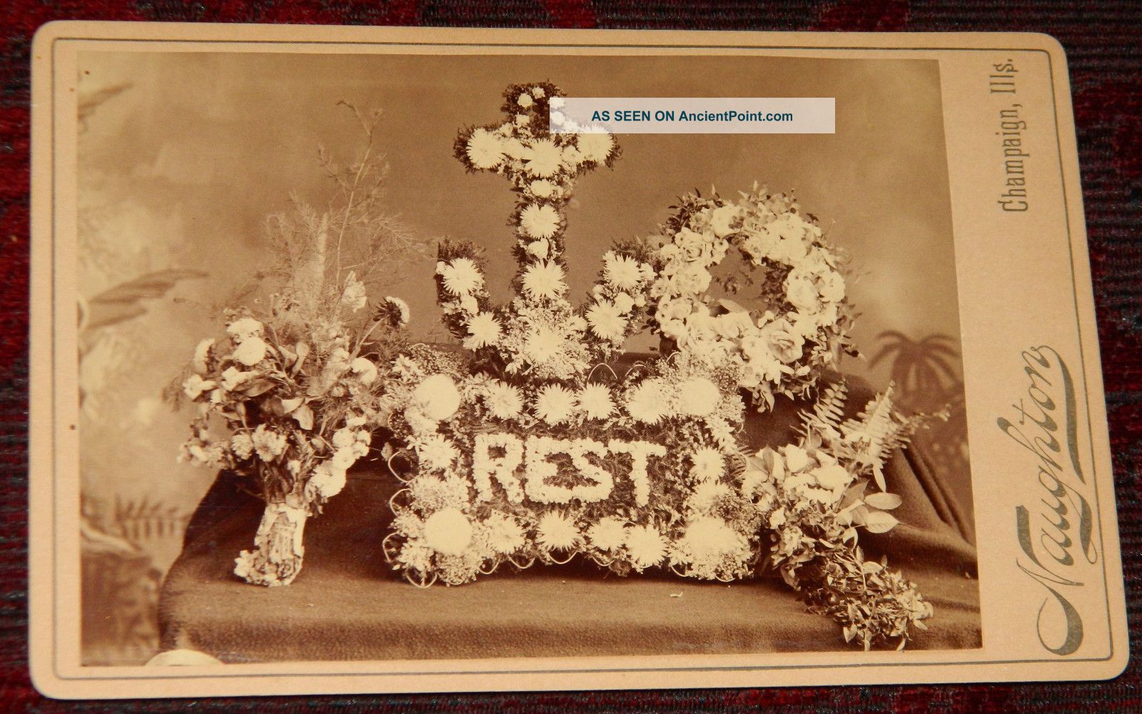 Victorian 1890 Cabinet Card Mourning Wreath & Funeral Floral Sprays Victorian photo