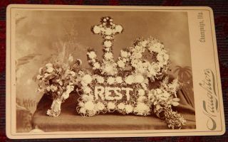 Victorian 1890 Cabinet Card Mourning Wreath & Funeral Floral Sprays photo