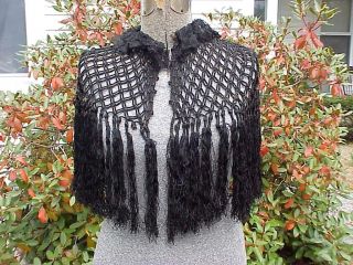Hand Crochet Victorian Shawl Cape Black With Lace photo