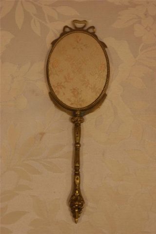Antique Small Hand Mirror / Pin Cushion Decortive French Bow Beveled Mirror photo