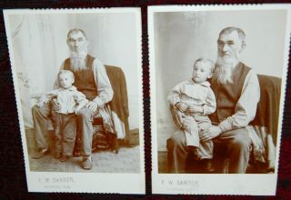 Pair Victorian 1900 Cabinet Cards Papa & Son Long Beard Sanders Monee Illinois photo