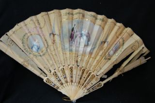 Antique Victorian Hand Painted Faux Ivory Fan - Reduced photo