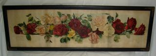 Antique 1901 Wood Framed Newton A.  Wells Yard Of Roses Lithograph photo
