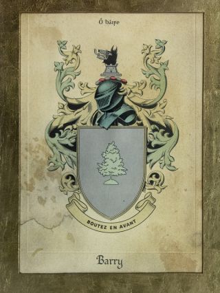 19th Century Barry Family Crest Print In Frame Boutez En Avant,  O Baire photo
