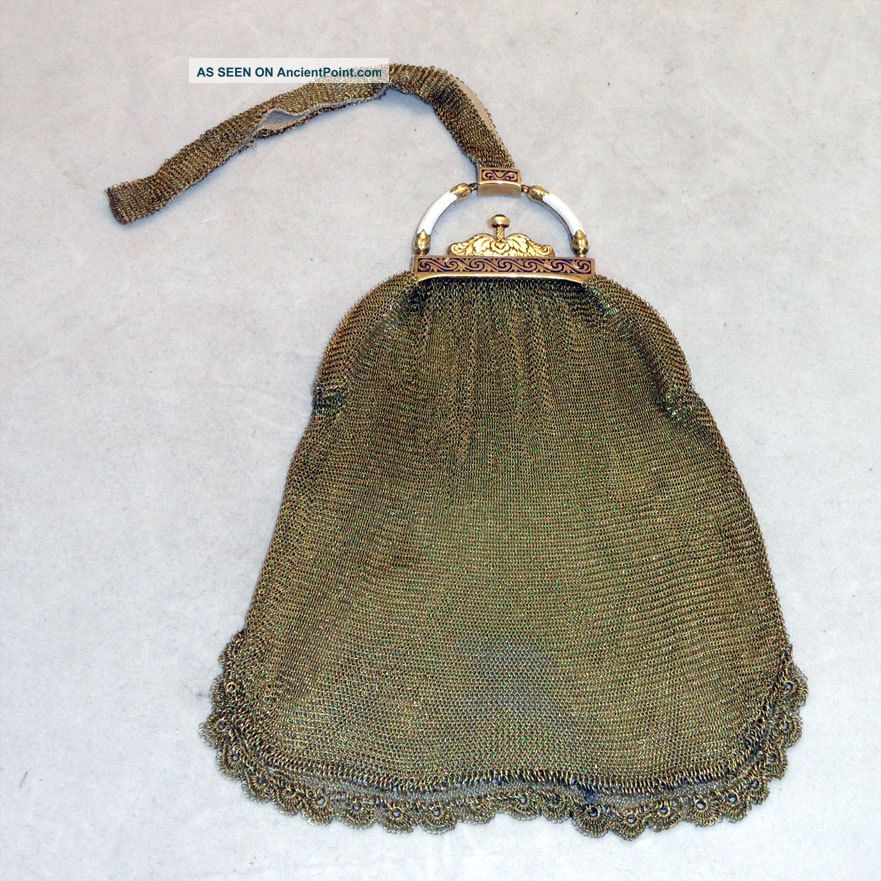 14k Solid Yg Gold Mesh Enameled French Victorian Purse Victorian photo