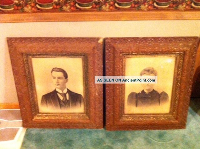 Pair Of Antique Charcoal Portraits - 1878 & 1879 - Husband & Wife - Victorian Picture Frames photo