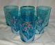 Antique Victorian Hand Painted Daisy Blue Glass Water Set Pitcher & 6 Tumblers Pitchers photo 1