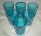 Antique Victorian Hand Painted Daisy Blue Glass Water Set Pitcher & 6 Tumblers Pitchers photo 2