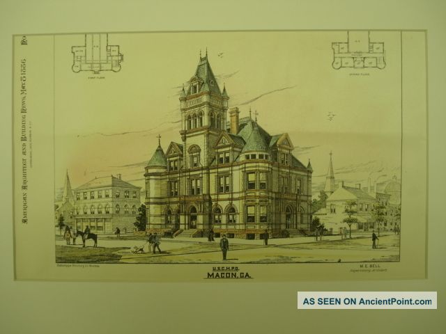 Us Court House & Post Office,  Macon,  Ga,  1886, Victorian photo