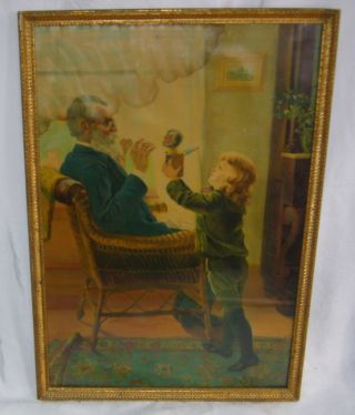 Antique Carl Hirschberg Grandfather & Jack In The Box Toy Lithograph Print photo