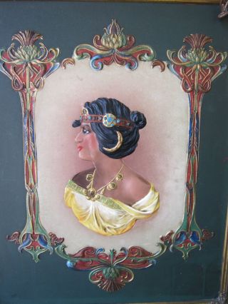 Rare 1899 Egyptian Victorian Hand Painted Tri - Fold Mirror - Cameo Relief Style photo