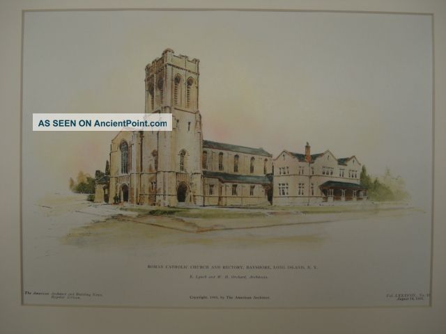 Roman Catholic Church,  Bayshore,  Ny,  1905,  Orig.  Plan Victorian photo