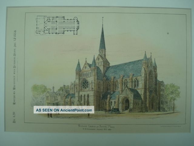 Proposed Church,  Boston,  Ma,  1884,  Plan Victorian photo