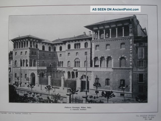 Palazzo Gonzaga,  Milan,  Italy,  1904.  Photogravure Victorian photo