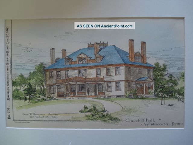 Churchill Hall,  Whitemarsh,  Pa,  1889.  Plan Victorian photo
