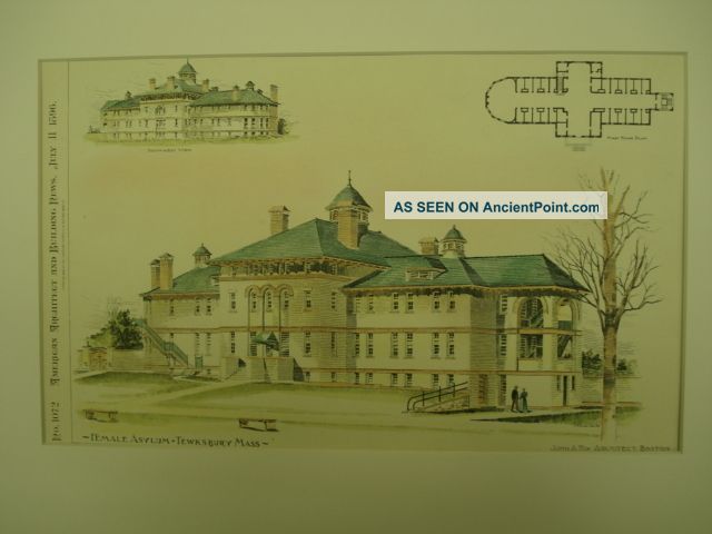 Female Asylum,  Tewksbury,  Ma,  1896,  Plan Victorian photo