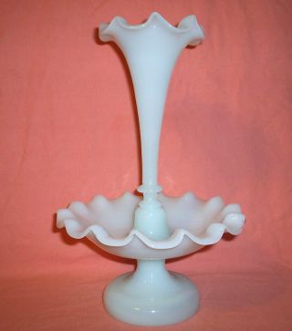 Antique Hand Blown Glass Clambroth Epergne Opaque 2 Piece photo