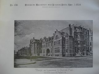 House On Clarendon St. ,  Boston Ma,  1884 - Photogravure photo