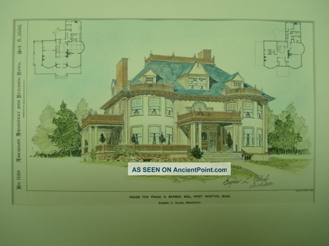 Frank R Barber House,  West Newton,  Ma,  1898,  Orig.  Plan Victorian photo