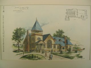 Puritan Cong.  Church,  Wilkes - Barre,  Pa,  1887,  Orig Plan photo