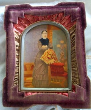 Vintage Hand Tint Cdv Photo In Fine Ornate Frame,  1883 photo