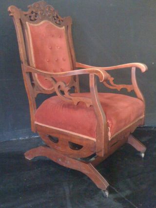 19th C.  Beautifully Carved Victorian Parlour ' Rocking ' Armchair photo