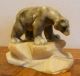 Adorable Alabaster Art Deco Statue Polar Bear W Glass Eyes On Alabaster Rock Victorian photo 5