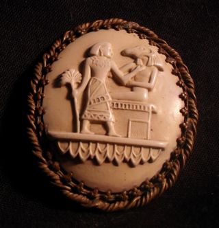 Antique Vintage Egyptian Revival Hand Carved Cameo Brooch Very Old Great Patina photo