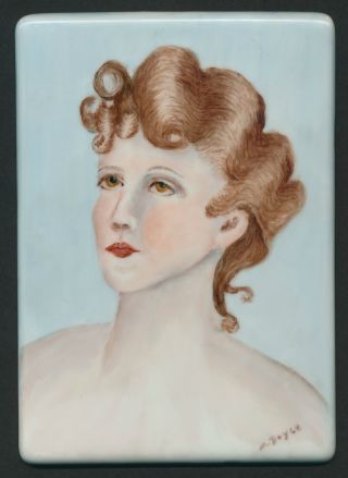 1920 ' S Woman Portrait Painting ~ Signed Boyce ~ Tile / Porcelain photo
