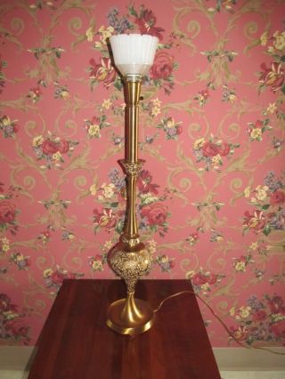Premier Lighting Co Hollywood Regency Brass Embossed Floral Oversized Table Lamp photo