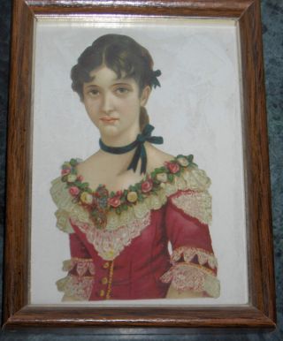 Vintage Victorian Edwardian Girl Print Framed 1800 ' S Color Portrait Young Woman photo