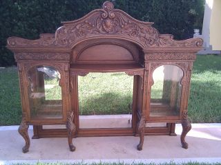 Monumental Victorian Style Renaissance Revival Cabinet W/ Beveled Glass & Mirror photo
