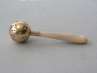 Antique American 14k Gold And Mother Of Pearl Mop Baby Rattle 1900 photo