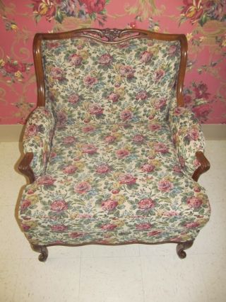Kingsley Furniture Carved Walnut Cabbage Roses Upholstered Chair photo