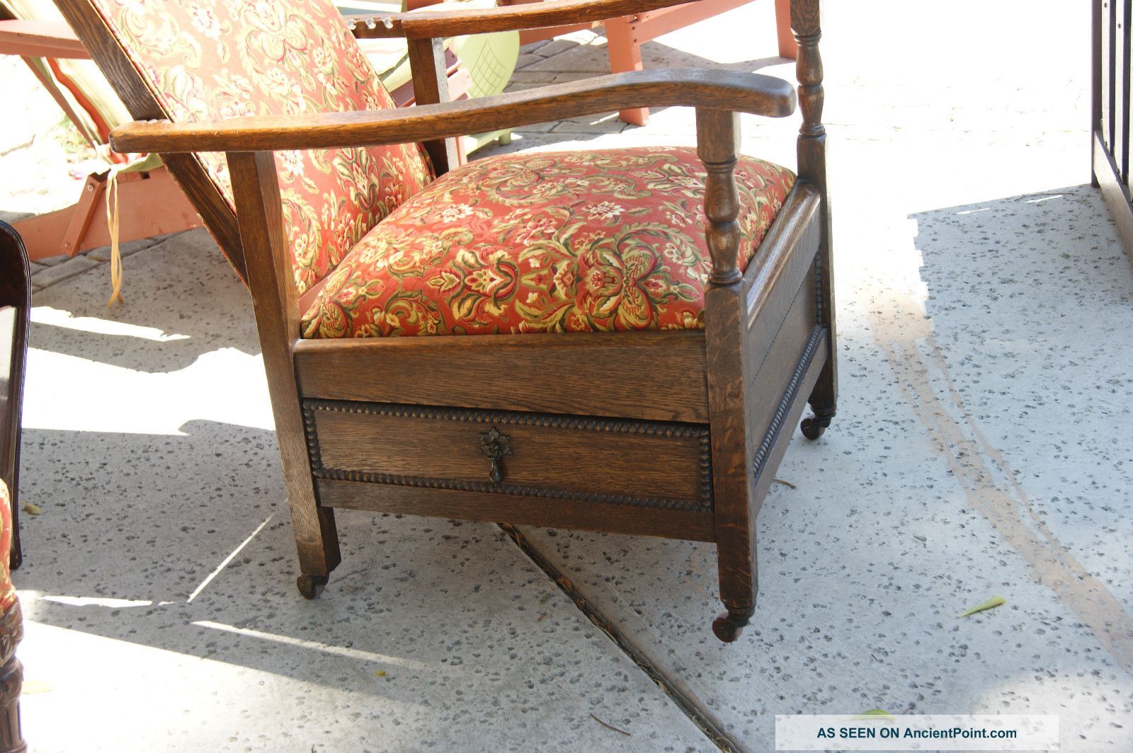 Antique Morgan Chair Recliner W/ Side Drawer Newly Reupholstered More Antiques 1800-1899 photo