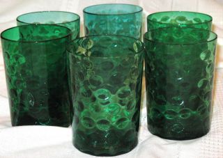 Emerald Green Blown Glass Tumblers Victorian Bubble Glass Drink Glasses Set Of 6 photo