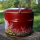 Vtg Tin Berry Pail Lunch Bucket Hp Red Rooster Daisies Wheat Hand Painted Primitives photo 1