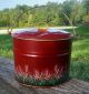 Vtg Tin Berry Pail Lunch Bucket Hp Red Rooster Daisies Wheat Hand Painted Primitives photo 2