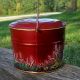 Vtg Tin Berry Pail Lunch Bucket Hp Red Rooster Daisies Wheat Hand Painted Primitives photo 3