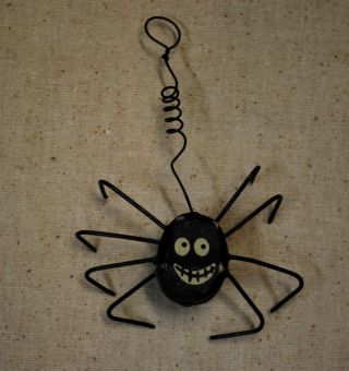 2 Primitive Black Spider Ornaments - Halloween photo