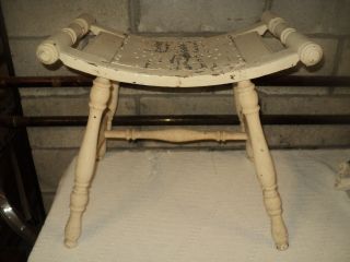 Primitive Wooden Bowed Seat Country Stool photo