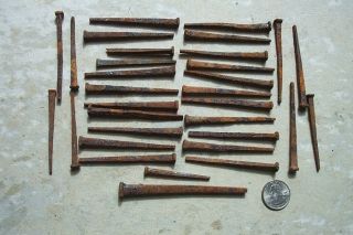 [32] Antique,  Rusty,  Bent,  Broken,  Square Cut Iron Nails,  Early 1800 ' S photo