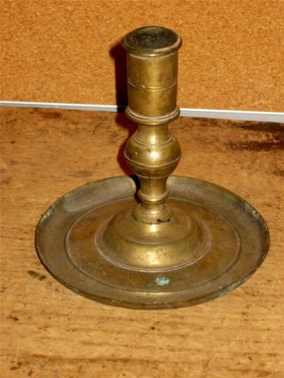 Rare 17th Century Dutch Brass Candlestick Great Early Baluster Form Round Base photo