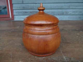 1800s Treenware Spice Jar With Lid Peaseware Footed Wooden Container Sugar Bowl photo
